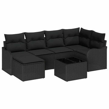 vidaXL Salon de jardin avec coussins 7 pcs Résine tressée Noir