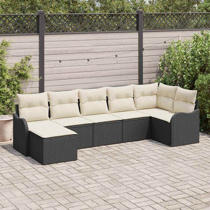 vidaXL Garten-Sofa-Set mit Kissen 7 pcs Schwarz und Weiß Poly Rattan