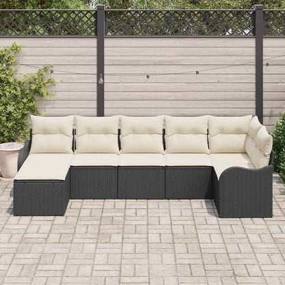 vidaXL Garten-Sofa-Set mit Kissen 7 pcs Schwarz und Weiß Poly Rattan