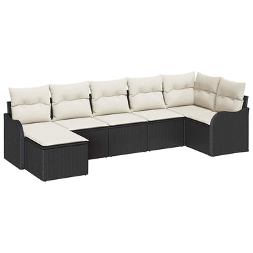 vidaXL Garten-Sofa-Set mit Kissen 7 pcs Schwarz und Weiß Poly Rattan