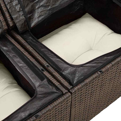 vidaXL Garten-Sofa-Set mit Kissen 7 pcs Braun und Weiß Poly Rattan