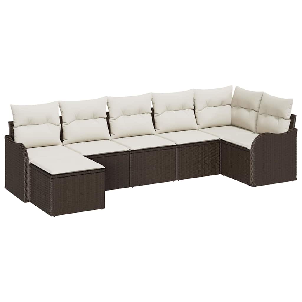 vidaXL Garten-Sofa-Set mit Kissen 7 pcs Braun und Weiß Poly Rattan