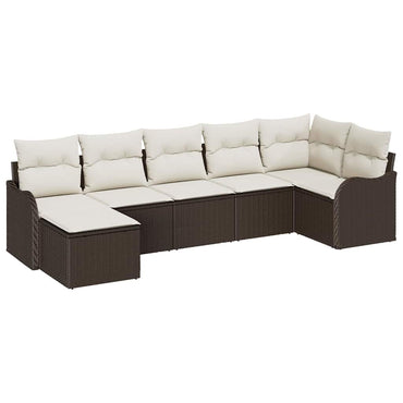 vidaXL Garten-Sofa-Set mit Kissen 7 pcs Braun und Weiß Poly Rattan