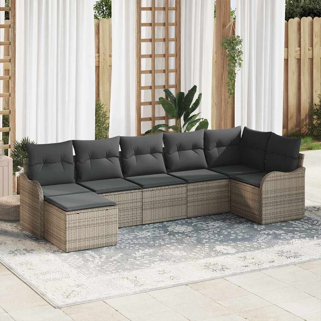 Gartensofa-set mit Speicher 7 pcs Grau Poly-Rattan