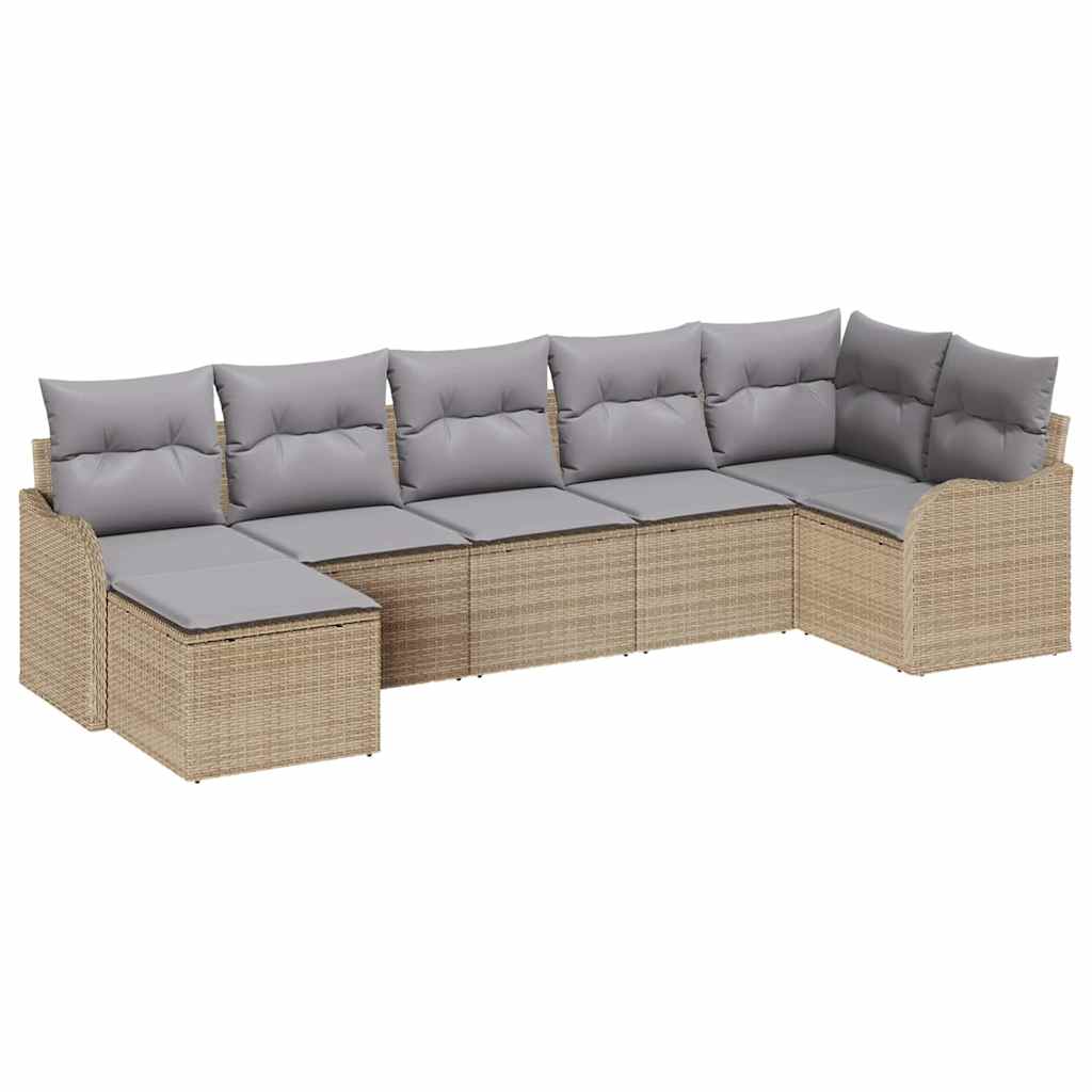 Garten-Sofa-Set mit Kissen 7 pcs Beige und Hellgrau Poly Rattan