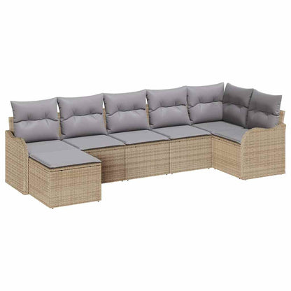 Garten-Sofa-Set mit Kissen 7 pcs Beige und Hellgrau Poly Rattan