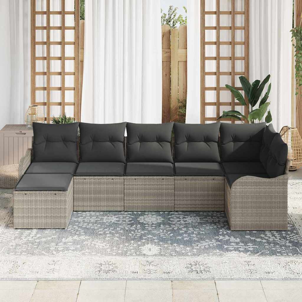 vidaXL Garten-Sofa-Set mit Kissen 7 pcs Hellgrau Poly Rattan