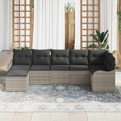vidaXL Garten-Sofa-Set mit Kissen 7 pcs Hellgrau Poly Rattan