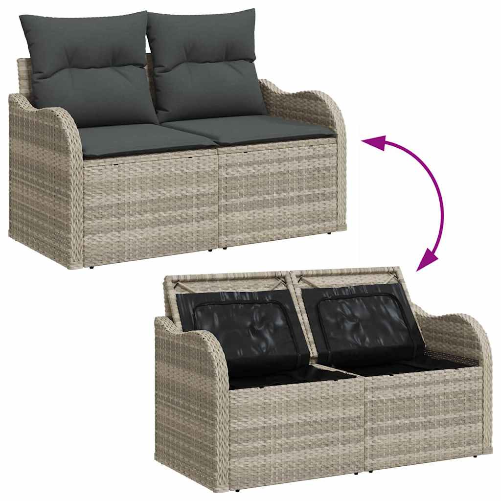vidaXL Garten-Sofa-Set mit Kissen 7 pcs Hellgrau Poly Rattan