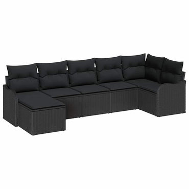 vidaXL Salon de jardin avec coussins 7 pcs Résine tressée Noir