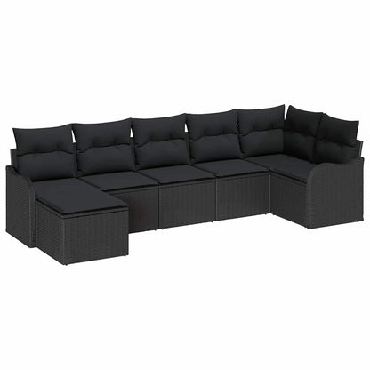 Garten-Sofa-Set mit Kissen 7 pcs Schwarz Poly Rattan
