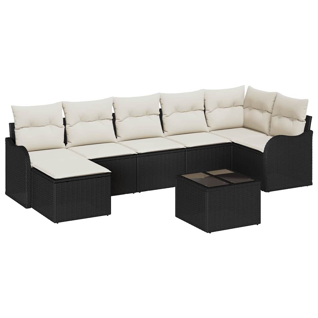 Garten-Sofa-Set mit Kissen 8 pcs Schwarz und Weiß Poly Rattan