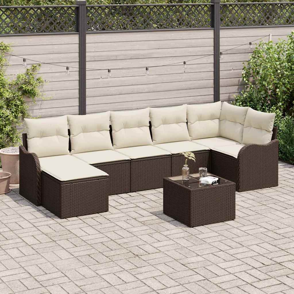 vidaXL Garten-Sofa-Set mit Kissen 8 pcs Braun und Weiß Poly Rattan