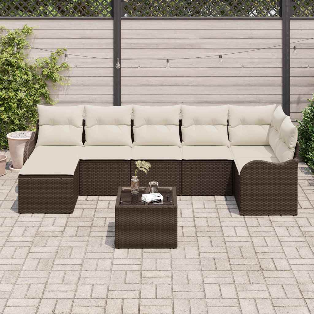 vidaXL Garten-Sofa-Set mit Kissen 8 pcs Braun und Weiß Poly Rattan