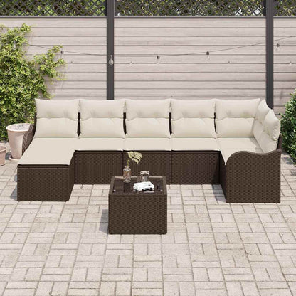 vidaXL Garten-Sofa-Set mit Kissen 8 pcs Braun und Weiß Poly Rattan
