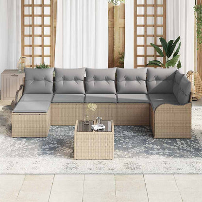 vidaXL Garten-Sofa-Set mit Kissen 8 pcs Beige und Hellgrau Poly Rattan