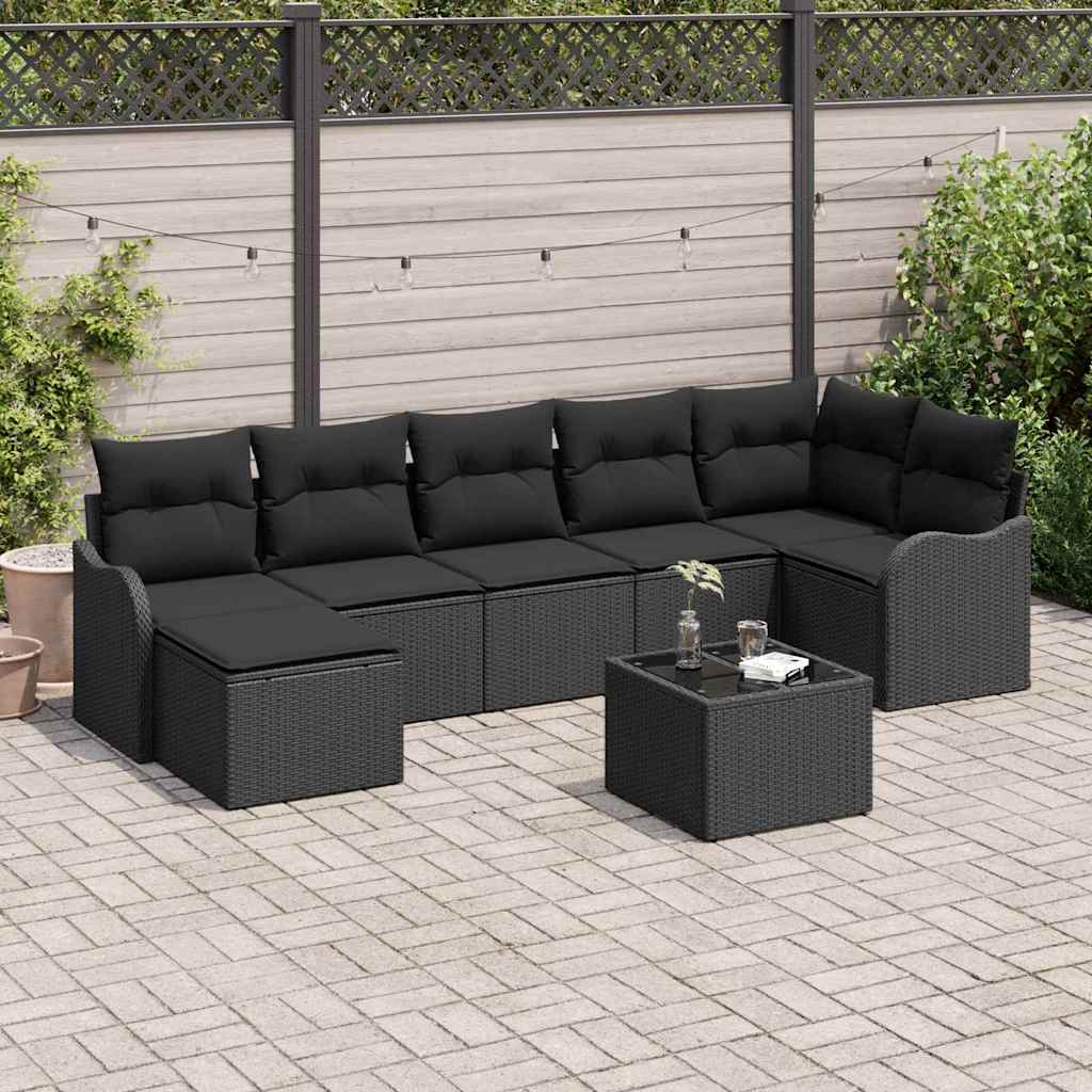 Garten-Sofa-Set mit Kissen 8 pcs Schwarz Poly Rattan