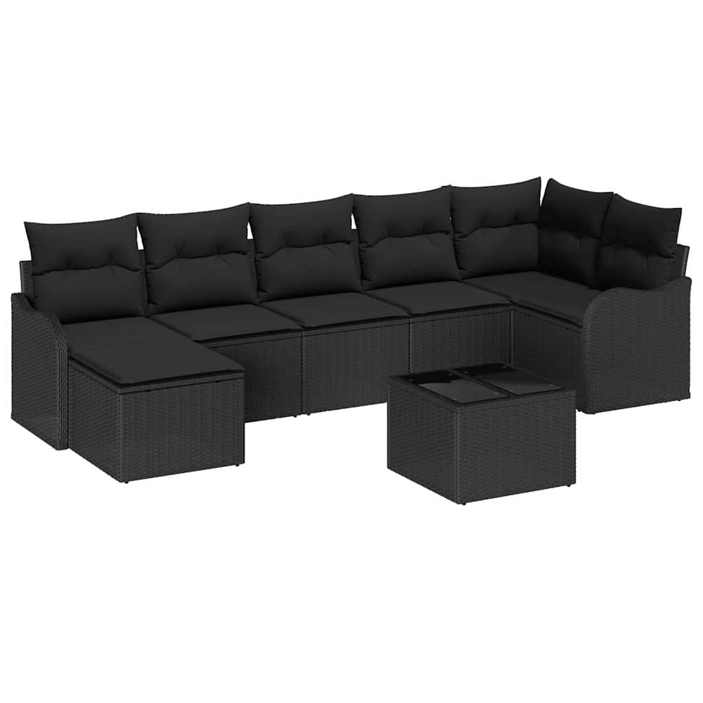 Garten-Sofa-Set mit Kissen 8 pcs Schwarz Poly Rattan