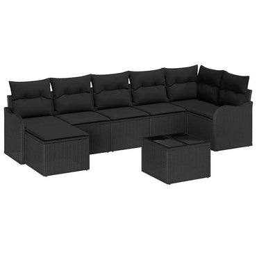 vidaXL Salon de jardin 8 pcs avec coussins Noir Résine tressée