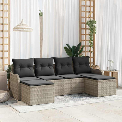 Garten-Sofa-Set mit Kissen 6 pcs Hellgrau Poly Rattan