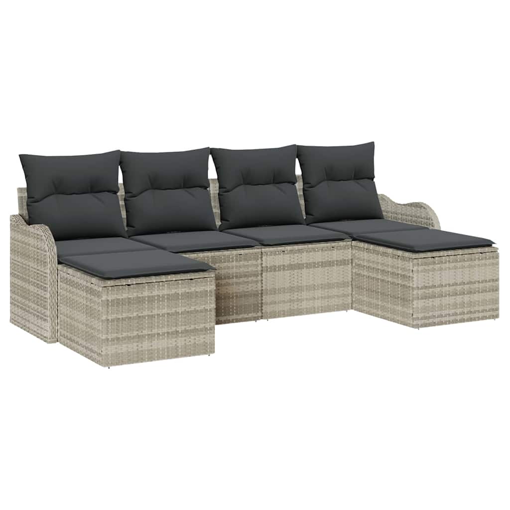 Garten-Sofa-Set mit Kissen 6 pcs Hellgrau Poly Rattan
