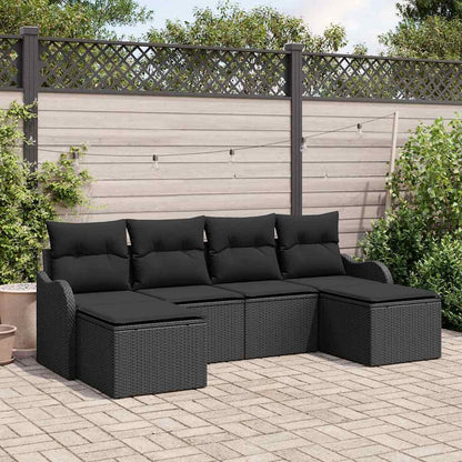 Garten-Sofa-Set mit Kissen 6 pcs Schwarz Poly Rattan