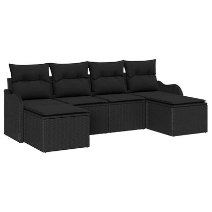 Garten-Sofa-Set mit Kissen 6 pcs Schwarz Poly Rattan