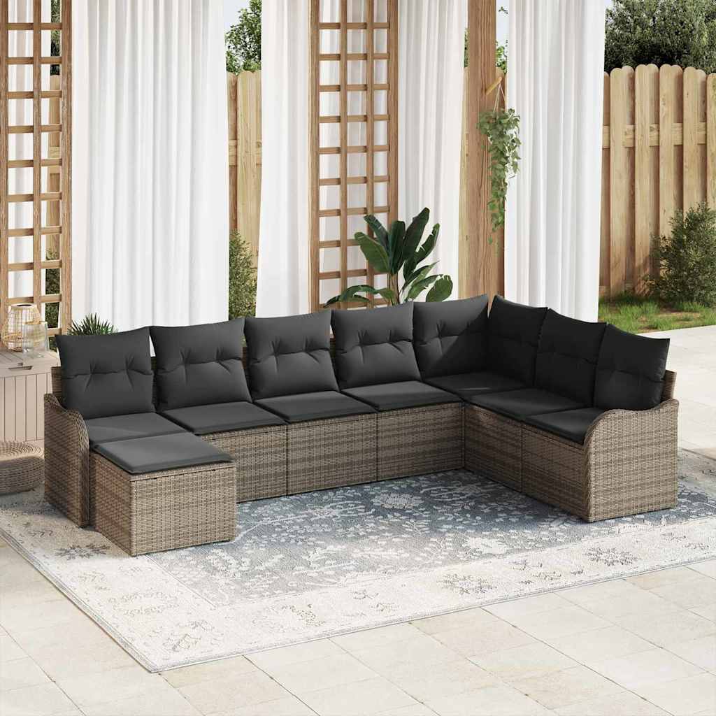 Garten-Sofa-Set mit Kissen 8 pcs Grau Poly Rattan