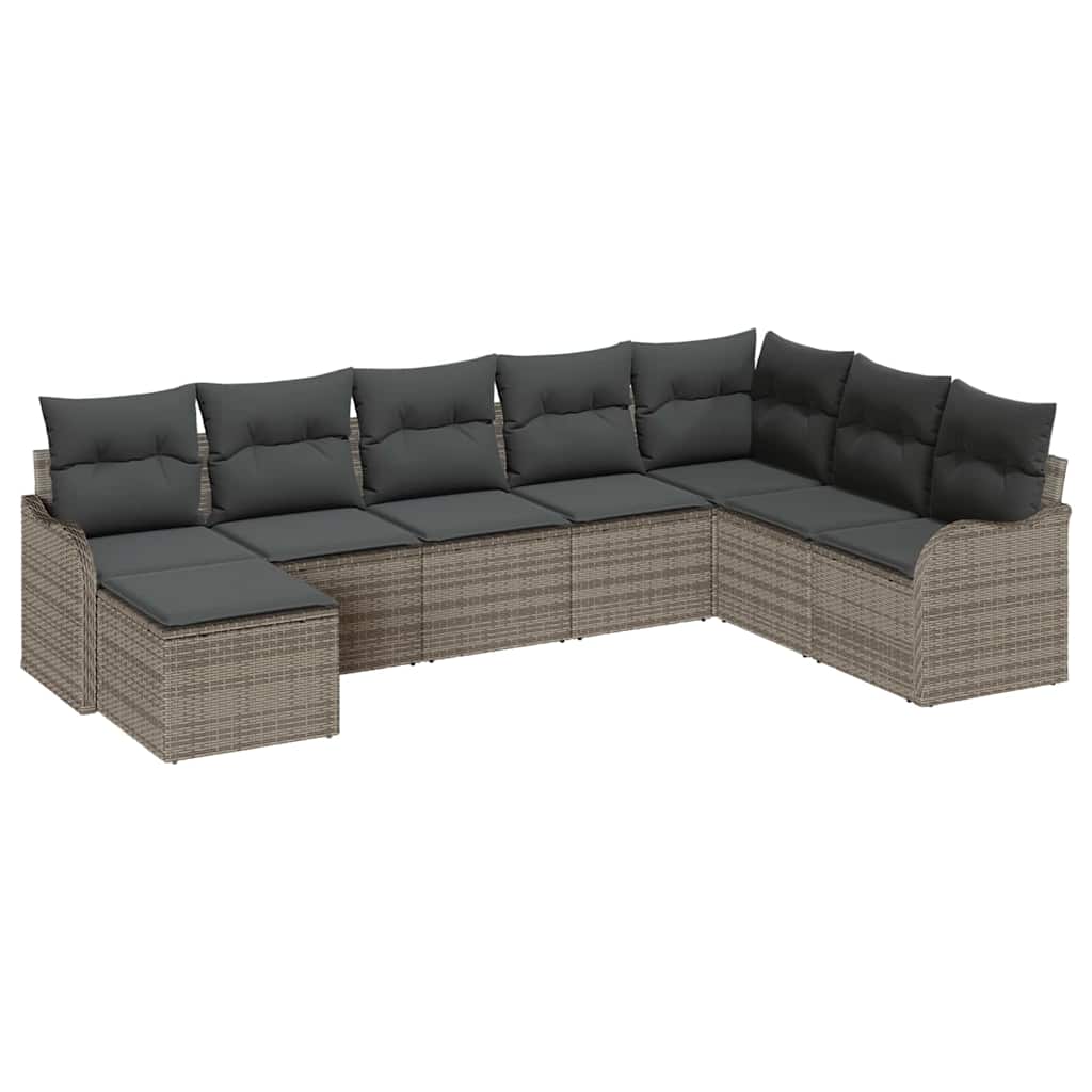 Garten-Sofa-Set mit Kissen 8 pcs Grau Poly Rattan