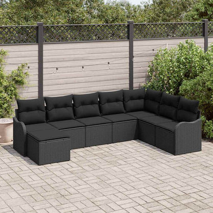 Garten-Sofa-Set mit Kissen 8 pcs Schwarz Poly Rattan