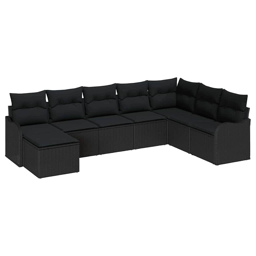 Garten-Sofa-Set mit Kissen 8 pcs Schwarz Poly Rattan