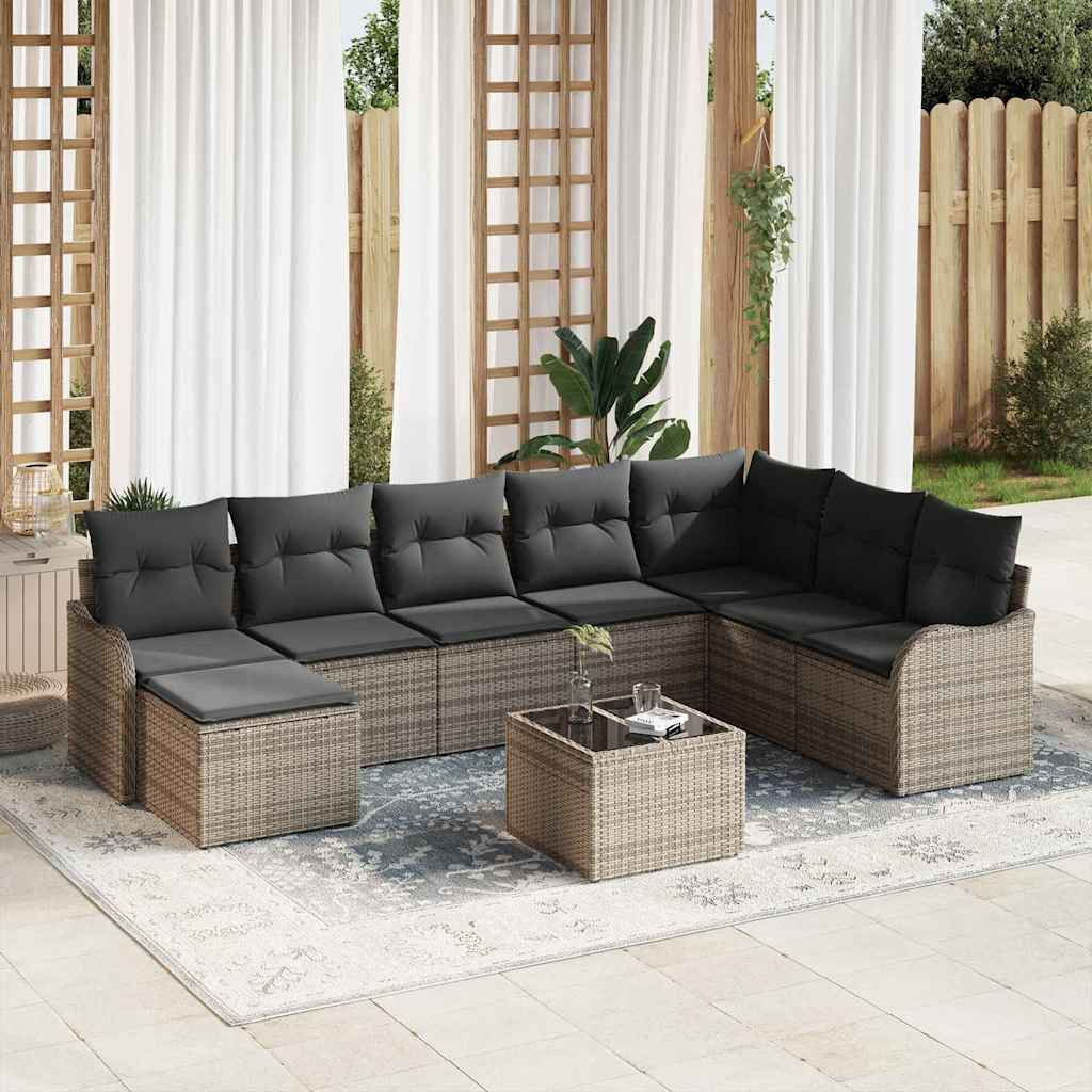 Gartensofa-set mit Speicher 9 pcs Grau Poly-Rattan