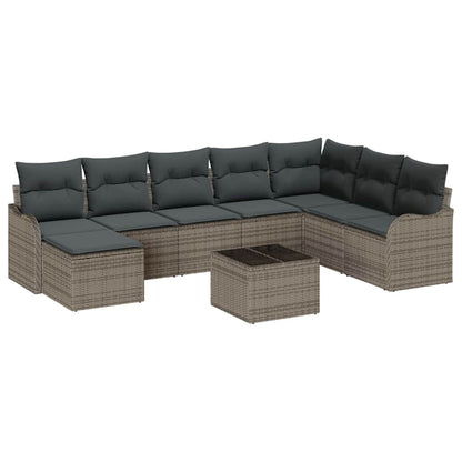 Gartensofa-set mit Speicher 9 pcs Grau Poly-Rattan