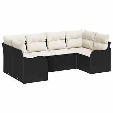 vidaXL Garten-Sofa-Set mit Kissen 6 pcs Schwarz und Weiß Poly Rattan