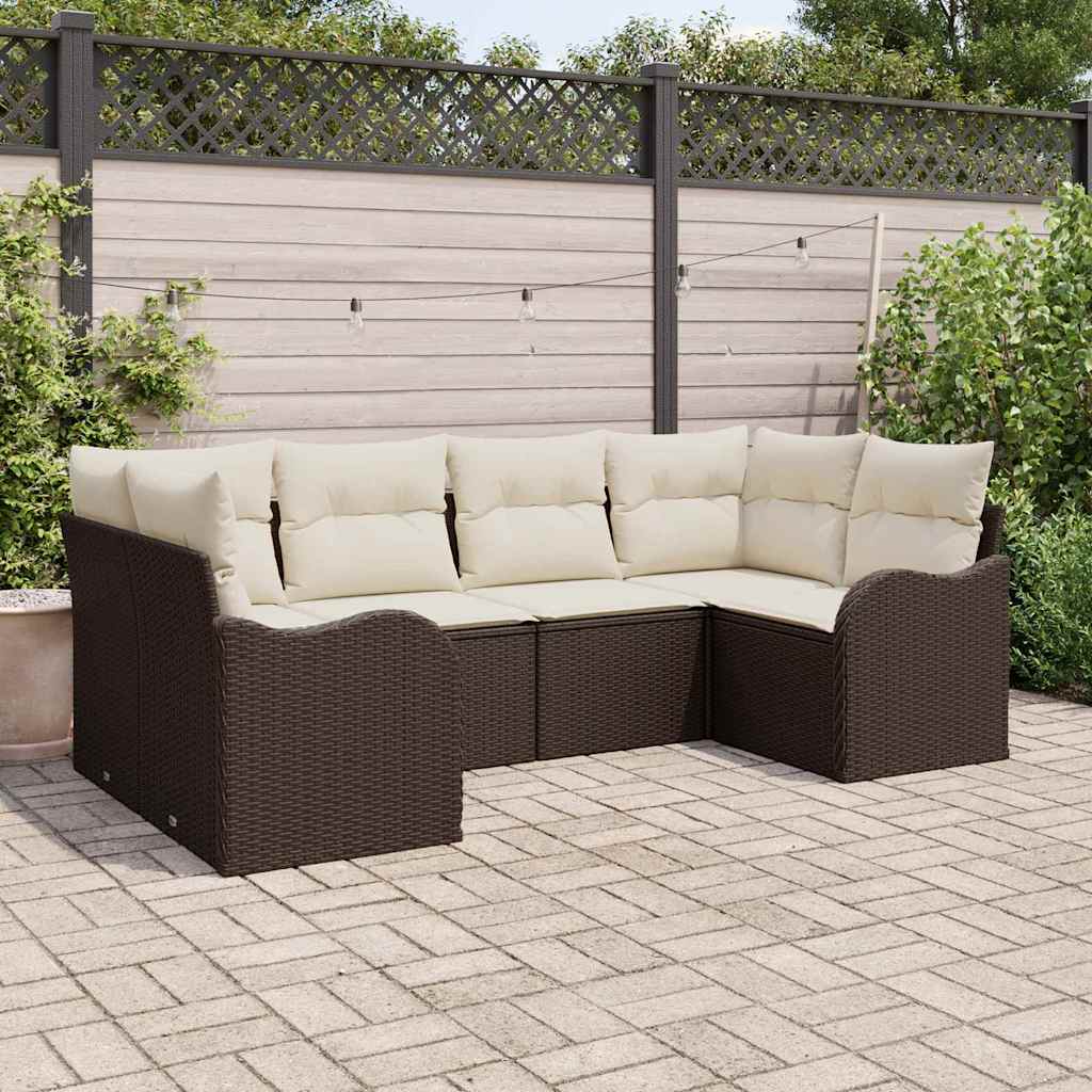 vidaXL Garten-Sofa-Set mit Kissen 6 pcs Braun und Weiß Poly Rattan