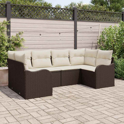 vidaXL Garten-Sofa-Set mit Kissen 6 pcs Braun und Weiß Poly Rattan