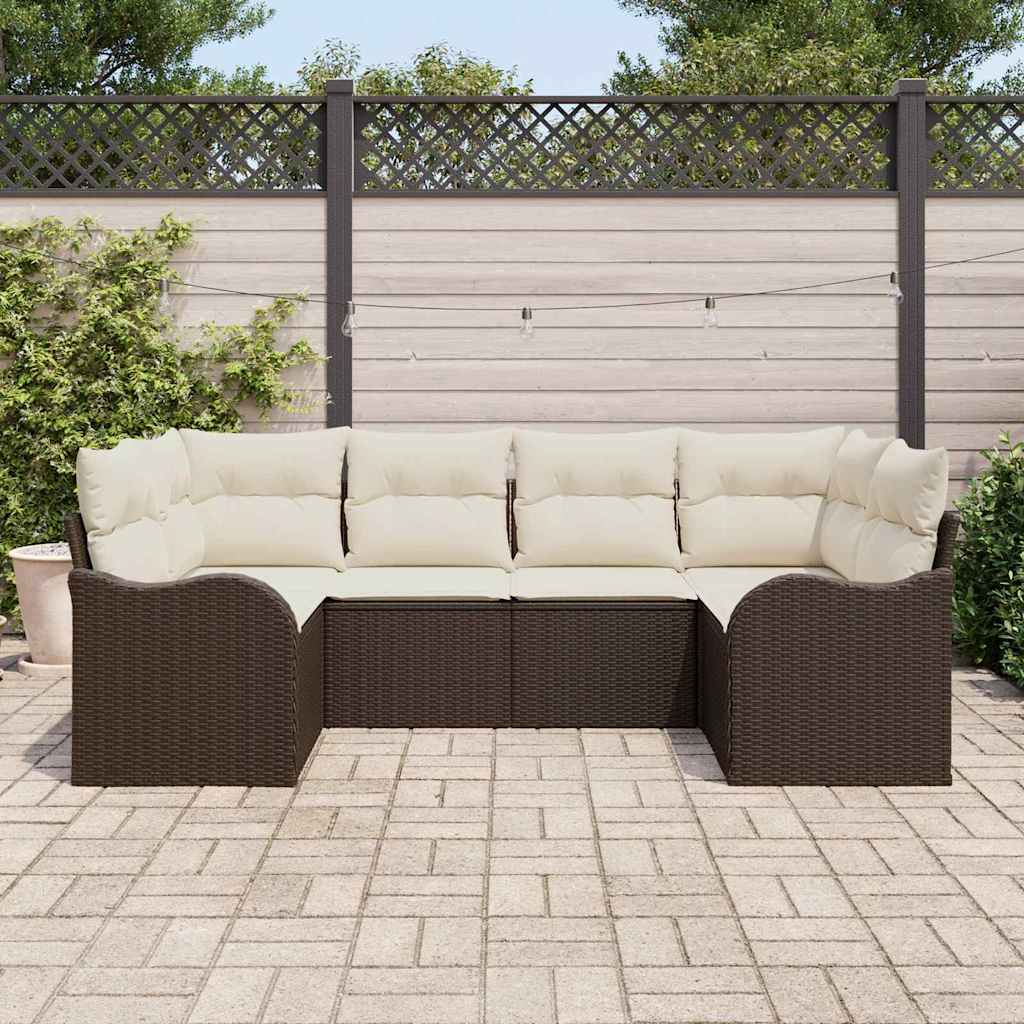 vidaXL Garten-Sofa-Set mit Kissen 6 pcs Braun und Weiß Poly Rattan