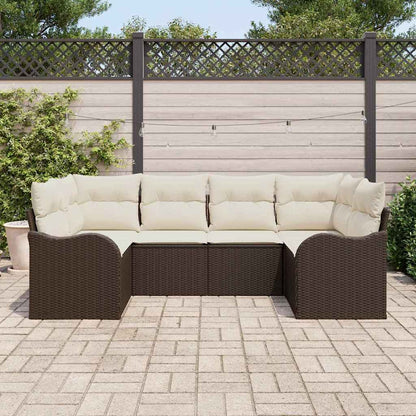 vidaXL Garten-Sofa-Set mit Kissen 6 pcs Braun und Weiß Poly Rattan