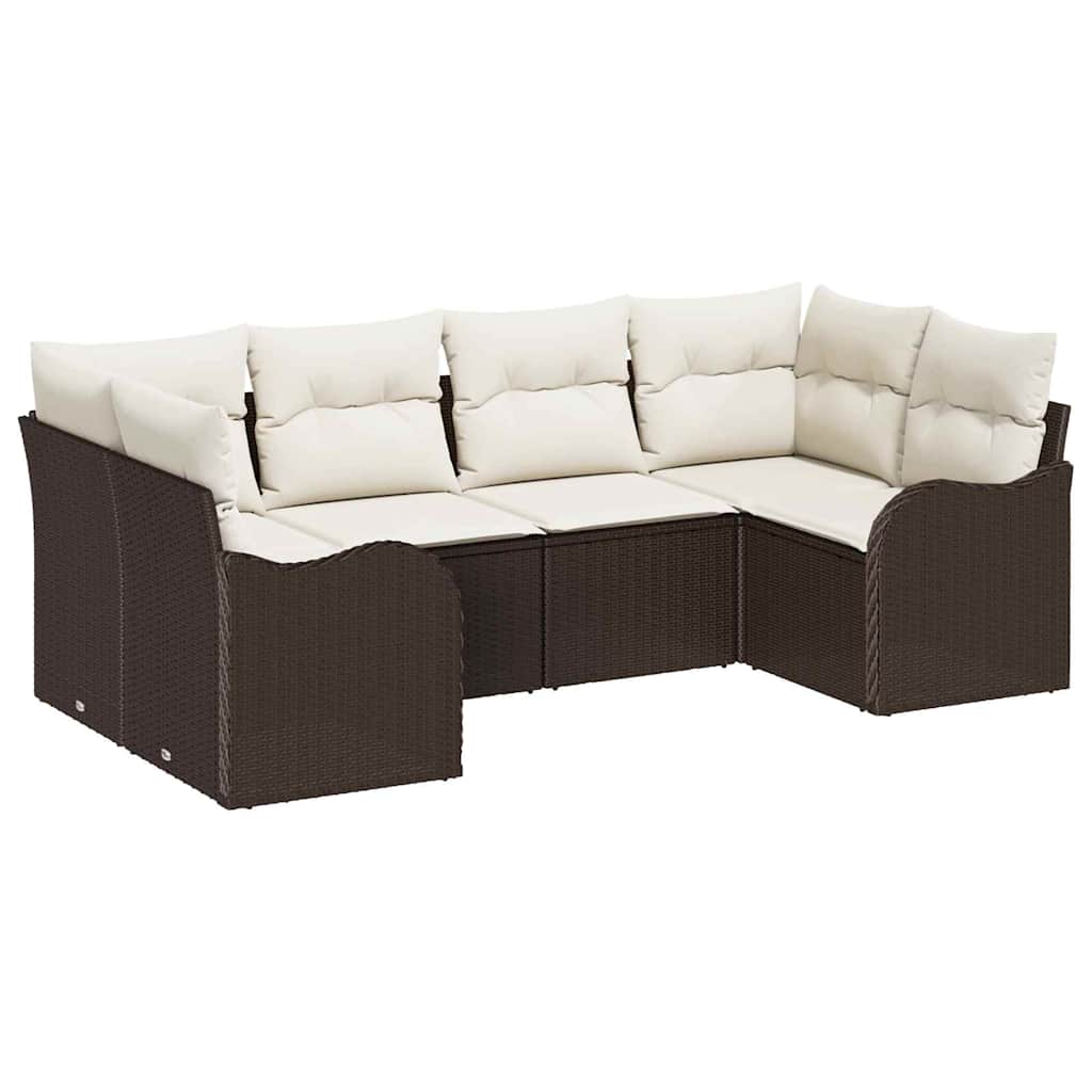 vidaXL Garten-Sofa-Set mit Kissen 6 pcs Braun und Weiß Poly Rattan