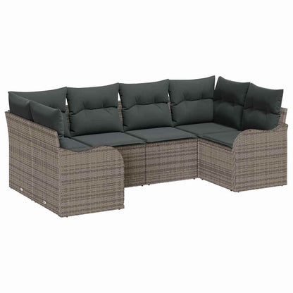 Garten-Sofa-Set mit Kissen 6 pcs Grau Poly Rattan