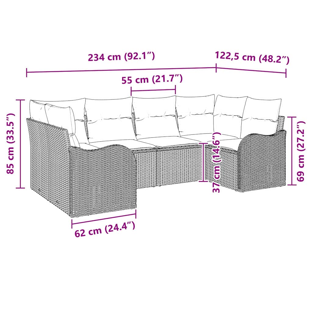 vidaXL Garten-Sofa-Set mit Kissen 6 pcs Hellgrau Poly Rattan
