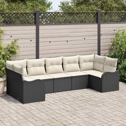 vidaXL Garten-Sofa-Set mit Kissen 7 pcs Schwarz und Weiß Poly Rattan