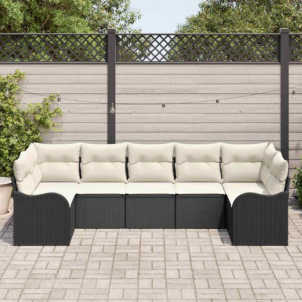 vidaXL Garten-Sofa-Set mit Kissen 7 pcs Schwarz und Weiß Poly Rattan