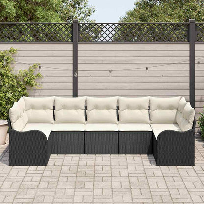 vidaXL Garten-Sofa-Set mit Kissen 7 pcs Schwarz und Weiß Poly Rattan