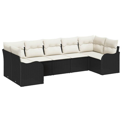 vidaXL Garten-Sofa-Set mit Kissen 7 pcs Schwarz und Weiß Poly Rattan