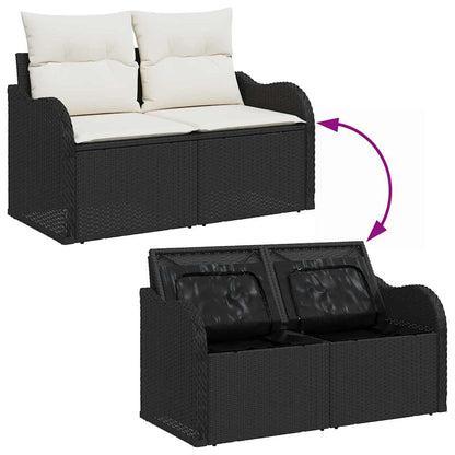vidaXL Garten-Sofa-Set mit Kissen 7 pcs Schwarz und Weiß Poly Rattan