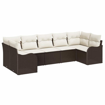 vidaXL Garten-Sofa-Set mit Kissen 7 pcs Braun und Weiß Poly Rattan