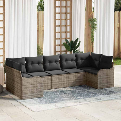 vidaXL Garten-Sofa-Set mit Kissen 7 pcs Grau Poly Rattan