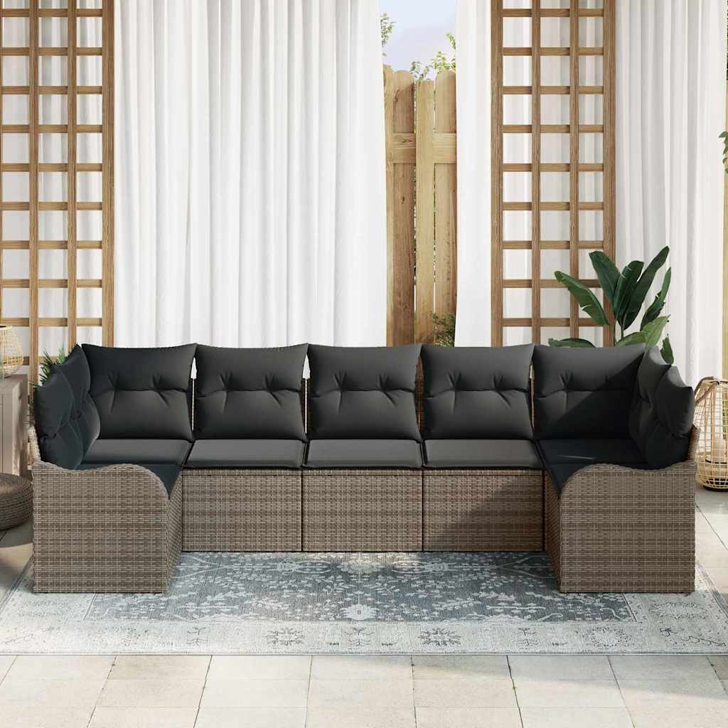 vidaXL Garten-Sofa-Set mit Kissen 7 pcs Grau Poly Rattan