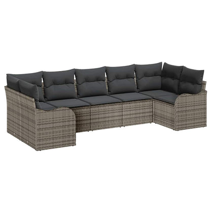 vidaXL Garten-Sofa-Set mit Kissen 7 pcs Grau Poly Rattan